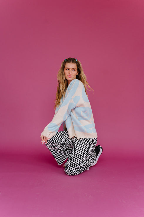 Happy Daze Smiley Sweater // Blue